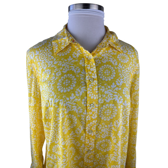 NWT Talbots Sheer Yellow White Print Button Blouse Plus Size 3Xp 3X Petite Top - Picture 5 of 13